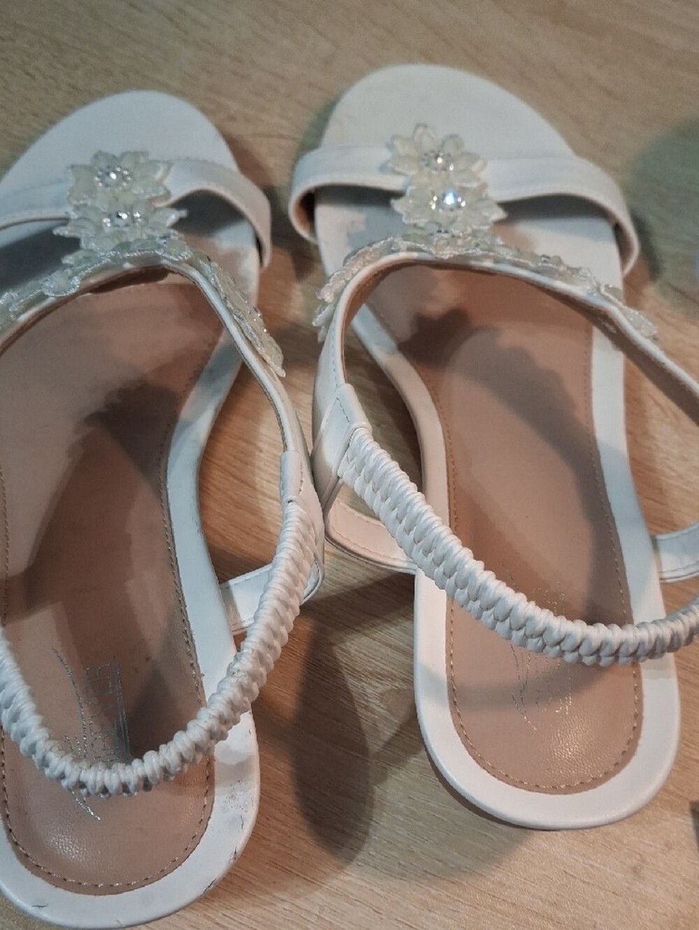 Women's Ivory Floral T-Strap Sandals with Crystal Accents Size 43 - Picture 9 of 9